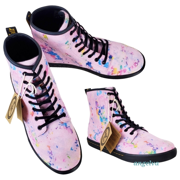 NWB Dr Martens sheridan suede lace up boots pink rainbow burst barbiecore hi top - Picture 7 of 15